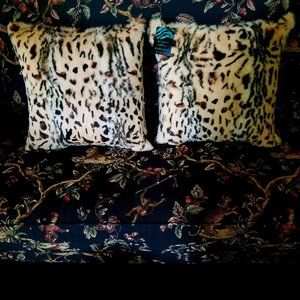 New Pair of Real Rabbit Fur Pillows - Tiger Print